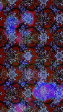 Mor, kırmızı ve kahverengi renkte etnik çiçeklerle süslenmiş zarif bir eskiz deseni. Raster Çiçek İllüstrasyonu güzel tekstil..