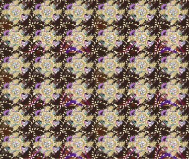 Çiçekli, yapraklı, çiçek desenli eskiz. Raster illüstrasyonu. El çizimi.