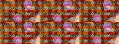 Üzerinde gelincikler ve vadi zambakları olan renkli çiçek desenli nakış deseni. Tekstil tasarımı için kahverengi, bej ve turuncu renkli geleneksel halk çiçekleri buketi.