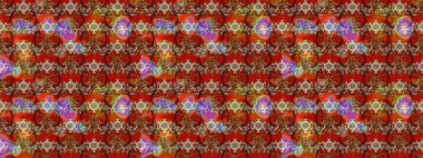 Kahverengi, kırmızı ve bej renkli bitkilerden oluşan parlak çiçekli çizim deseni.