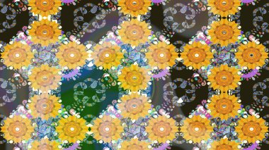 El çizimi. Güzel kumaş deseni. Çiçekler, dallar, bitkiler ve çiçekler. Raster illüstrasyonu.