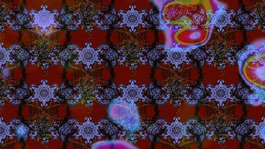 Suluboya çiçekli çiçek deseni. Kırmızı, kahverengi ve siyah renklerde Asya tekstili. Raster illüstrasyonu.