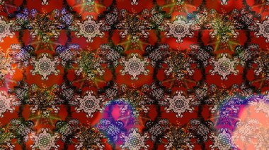 El çizimi. Raster illüstrasyonu. Çiçekli, yapraklı, çiçek desenli çizim..