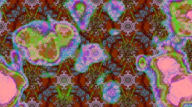 Modern stil dokusu. Çiçek desenli raster, kahverengi, yeşil ve pembe çizgi desenli soyut raster arkaplan.