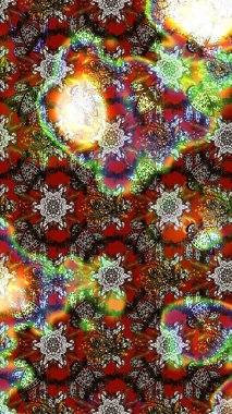 Renkli Bahar Teması eskiz kalıbı. Düz Çiçek Elementleri Tasarımı. Raster Modaya uygun kumaş deseni. Kahverengi, kırmızı ve gri renkli şirin çiçek deseni.