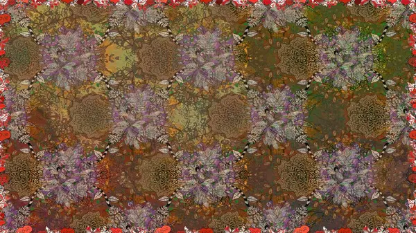 Soyut etnik raster kusursuz desen. Kabile sanatı boho baskısı, klasik çiçek arkaplanı. Arkaplan dokusu, duvar kağıdı, kahverengi ve bej renkli çiçek teması.