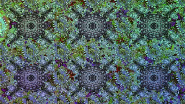 Suluboya çizimi. Çiçeklerle kusursuz desen. Yeşil ve mavi renkte çiçekler. El çizimi.