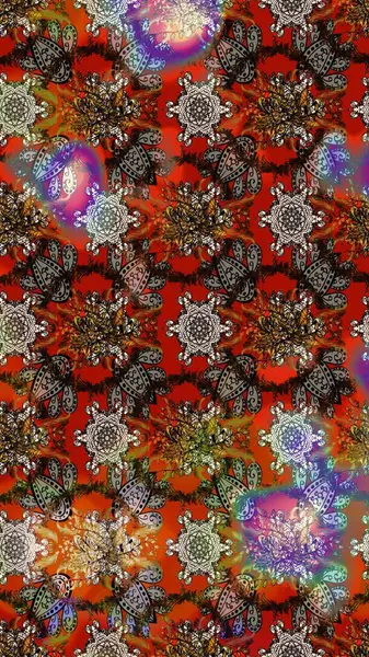 Çiçek deseni. Raster illüstrasyonu. Kahverengi, gri ve kırmızı renkte çiçek çizimi. Kahverengi, gri ve kırmızı renkte çiçekler. Şatafatlı bahar bahçesi dokusu.