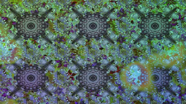 Kusursuz çiçek deseni. Asya tekstil tarzında. Raster illüstrasyonu. Yeşil ve mavi renkte çiçekler. Raster illüstrasyonu.