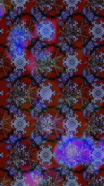 Mor, kırmızı ve kahverengi renkte etnik çiçeklerle süslenmiş zarif bir eskiz deseni. Raster Çiçek İllüstrasyonu güzel tekstil..