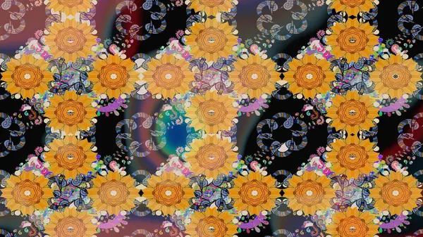 Raster - stok. Sarı çiçekli eskiz deseni, suluboya çiçek deseni, sevimli çiçek, duvar kağıdı, kart veya kumaş için fayanslı.