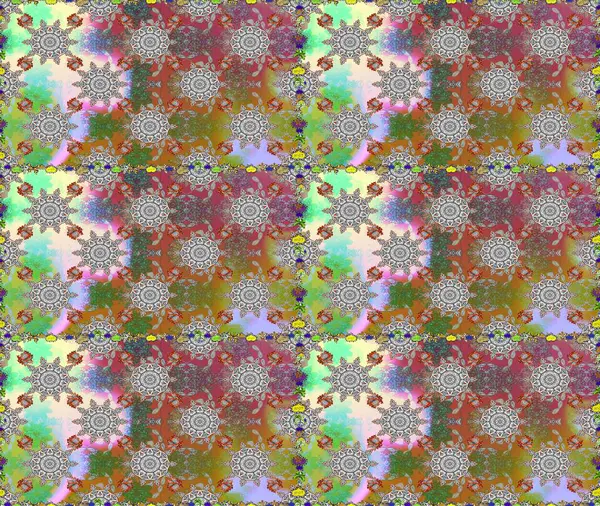 İşlemeli çiçekli, dikişsiz desen. Renkli grunge, soyut arkaplanı kologri ve kahverengi çiçeklerle süslüyor. İzler, kumaş, duvar kağıtları, tekstil için raster dokusu.