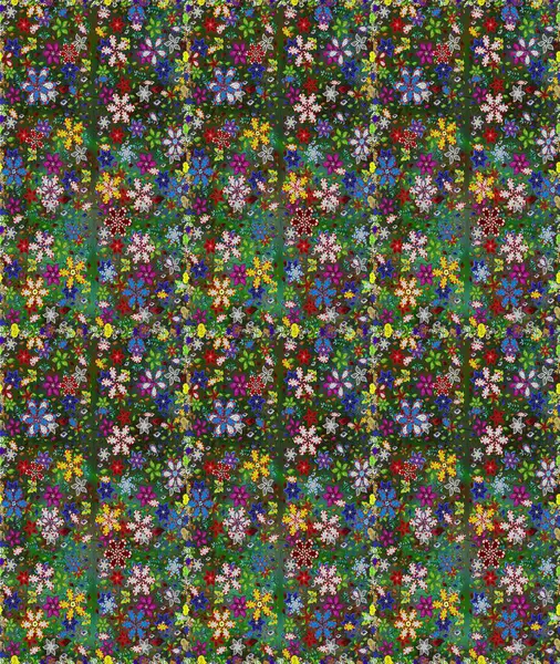 Kusursuz çiçek deseni. Asya tekstil tarzında. Yeşil ve mavi renkte çiçekler. Raster illüstrasyonu. Raster illüstrasyonu.