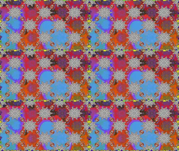 Asya tekstil tarzında. Raster illüstrasyonu. Gri ve mavi renkte çiçekler. Raster illüstrasyonu. Kusursuz çiçek deseni.