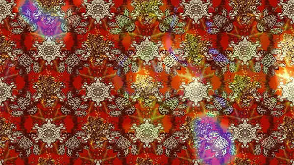 Kahverengi, kırmızı ve bej renkli çiçekler. Renkli Bahar Teması eskiz kalıbı. Çiçek desenli çizim. Raster illüstrasyonu. Düz Çiçek Elementleri Tasarımı. Asya tekstil tarzında.