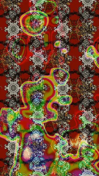 Kahverengi, kırmızı ve gri renklere karalamalar çizilmiş çiçek deseni. Raster illüstrasyonu.