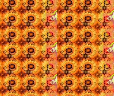 Turuncu renkli çiçekler. Raster illüstrasyonu. El çizimi çiçekli soyut çizim deseni.