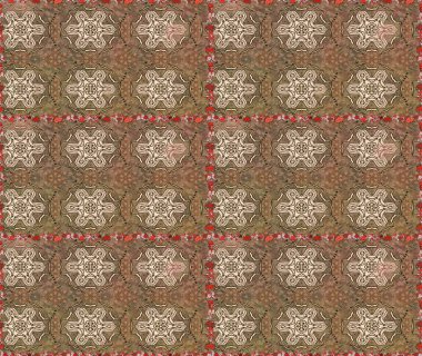 Küçük çiçekli kusursuz yay deseni. Suluboya tarzında kahverengi renkte. Raster illüstrasyonu.