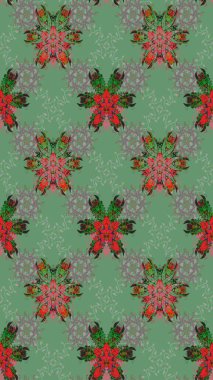 Yeşil renkte güzel çiçekler, suluboya desenli, duvar kağıdı, kart ya da kumaş için fayanslı eskizler. Raster..