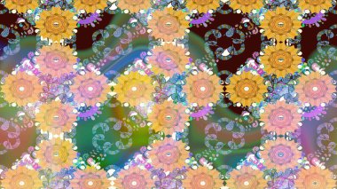 Düz Çiçek Elementleri Tasarımı. Çiçekli eskiz arkaplanı. Çocuk stili. Renkli Bahar Teması çizim şablonu.