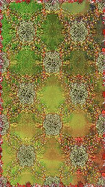 Raster illüstrasyonu. Yeşil ve kahverengi renkli çiçekler. Çiçek süsü ile kusursuz desen.