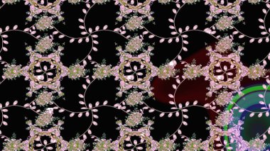 Çiçek ve yapraklı karalama şeklinde Raster çiçek deseni. Raster illüstrasyonu. Hafif, bahar çiçekleri siyah, nötr ve yeşil renklerde.