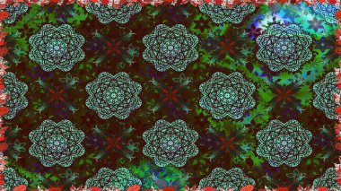 Hediye ambalaj kağıdı, tebrik kartları, posterler ve pankart tasarımı. Kahverengi ve yeşil renkli çiçekler. Raster düz çiçekleri pürüzsüz desen.