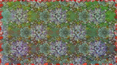 Düz Çiçek Elementleri Tasarımı. Renkli Bahar Temalı Kusursuz Arkaplan. Raster illüstrasyonunda kusursuz çiçek deseni. Yeşil ve nötr renkte çiçekler.