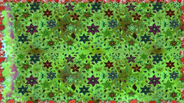 Raster illüstrasyonunda kusursuz çiçek deseni. Yeşil ve gri renkte çiçekler.