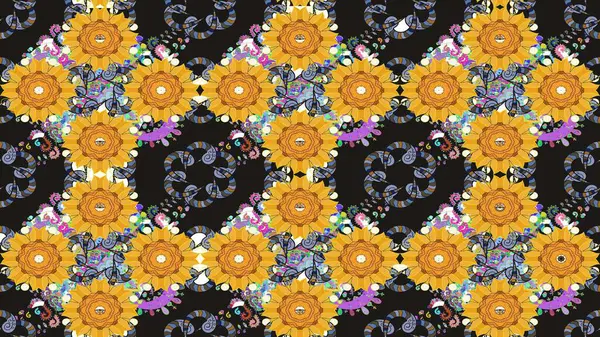 Raster illüstrasyonundaki çiçek desenli çizim. Gri renkli çiçekler. Düz Çiçek Elementleri Tasarımı. Renkli Yaz Teması çizim şablonu.