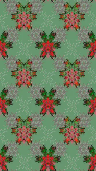 Yeşil renkte güzel çiçekler, suluboya desenli, duvar kağıdı, kart ya da kumaş için fayanslı eskizler. Raster..