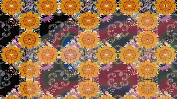 Düz Çiçek Elementleri Tasarımı. Renkli Bahar Teması eskiz kalıbı. Turuncu renkli çiçekler. Sevimli çiçek raster deseni.