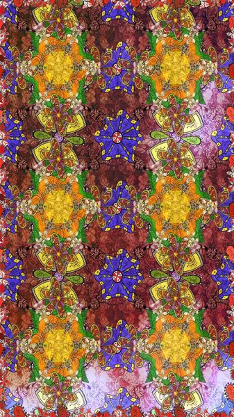 Raster illüstrasyonu. Çiçek duvar kâğıdı. Kahverengi renkli şirin tekstil. Çiçek arkaplan. Renkli çizim deseni.