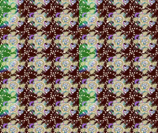 Sevimli çiçek raster deseni. Kahverengi renkli çiçekler. Renkli Bahar Teması eskiz kalıbı. Düz Çiçek Elementleri Tasarımı.