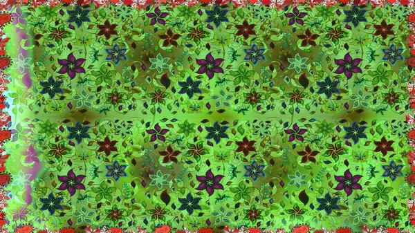 Raster illüstrasyonunda kusursuz çiçek deseni. Yeşil ve gri renkte çiçekler.