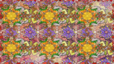 Raster illüstrasyonu. Tropik, dikişsiz çiçek deseni. Kahverengi ve nötr renkte çiçekler.