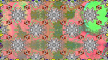 Tekstil için dikişsiz suluboya desen. Elle çizilmiş çiçek deseni (fayans). Sevimli çiçeklerle, desenli, gri ve pembe renklerle renksiz desen.