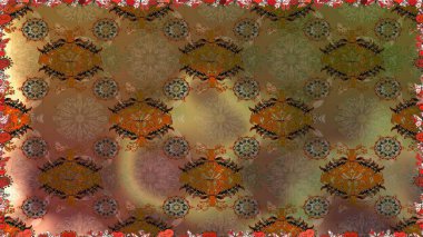 Kahverengi ve yeşil renklerde parlak çiçekli halı ile kusursuz desen..