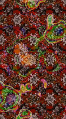 Kahverengi, kırmızı ve nötr renklerde çiçekler. Raster illüstrasyonu. Şatafatlı bahar bahçesi dokusu. Çiçek deseni. Kahverengi, kırmızı ve nötr renkler üzerine çiçek çizimi.