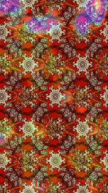 Kahverengi, kırmızı ve bej renklerde bahar çiçekleri. Raster illüstrasyonu. Yaprak ve çiçeklerin suluboya resmi, kahverengi, kırmızı ve bej renkler üzerine eskiz deseni.