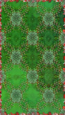 Yeşil ve nötr renklerde. 3 boyutlu çiçekler, pürüzsüz. Raster illüstrasyonu.