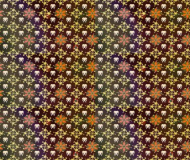 Yaz çiçekleri teması. El çizimi, soyut ve süslü elementler. Suluboya resim taklit Raster çizimi. Klasik çiçekler. Kahverengi renkler.