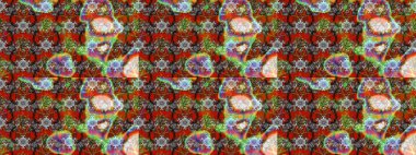 Kahverengi, gri ve kırmızı zarif küçük çiçekler ve kahverengi, gri ve kırmızı renkte komik böcekler, raster desen, illüstrasyon.