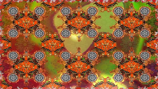 Küçük çiçekli kusursuz yay deseni. Raster illüstrasyonu. Suluboya tarzında kahverengi ve turuncu renkler üzerine.