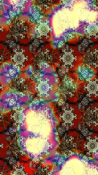 Raster illüstrasyonu. Şirin çiçekli eskiz deseni ve kahverengi, bej ve kırmızı renklerde yapraklar, suluboya çiçek deseni, duvar kağıdı, kart veya kumaş için fayanslı.