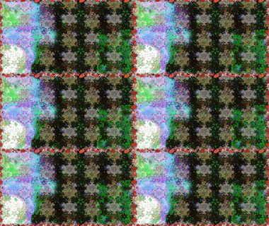 Raster illüstrasyonu. Asya tekstil tarzında. Gri ve yeşil renkli çiçekler. Kusursuz çiçek deseni. Raster illüstrasyonu.