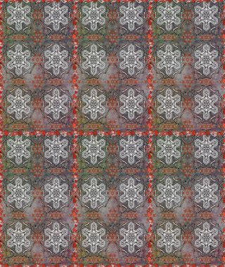 Raster illüstrasyonu. Düz Çiçek Elementleri Tasarımı. Renkli Bahar Temalı Kusursuz Arkaplan. Çiçekli, suluboya desenli kusursuz çiçek deseni. Gri ve kahverengi renkte çiçekler.