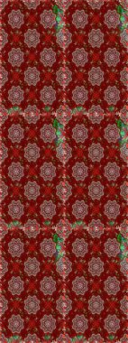 Raster illüstrasyonu. Çiçek buketleriyle klasik tarzda kusursuz desenler. Kırmızı renklerde.