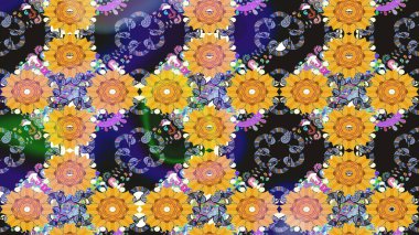 Çiçekli karalama şeklinde Raster çiçek deseni. Nazikçe, sarı renkte bahar çiçekleri. Raster illüstrasyonu.