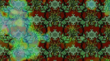 Küçük yeşil, kahverengi ve gri çiçeklerle oldukça eski bir besin torbası deseni. Tekstil, kumaş, kapaklar, duvar kağıtları, baskı, paket, koleksiyon defteri, örgü, dekupaj için çiçek arkaplanı..